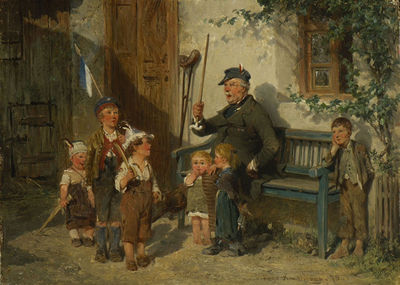 Kinder mit ihrem Großvater, Soldat spielend