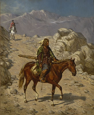 Sample artwork by Franz Quaglio (1844 - 1920), known for bucolic, equestrian genre painting, horses and figures in landscapes - View similar artists and auction records