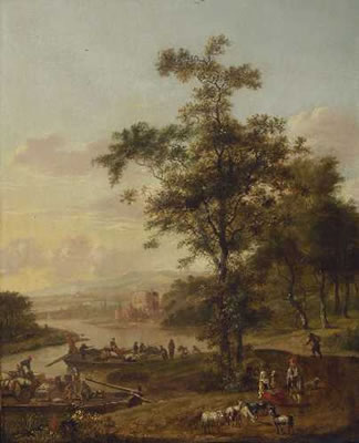 Flusslandschaft mit Lastkähnen und rastendem Hirtenpaar am Uferweg by Jan Gabrielsz Sonje - Auction record, sale price, and art valuation. Compare with similar artists and explore comparable artworks.