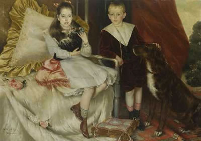 Bildnis eines Mädchens mit Katze und ihres Bruders mit Hund