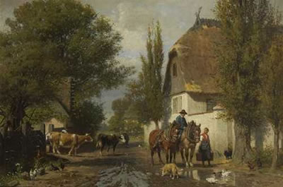 Unterhaltung auf der Dorfstraße by Albert Q Becker - Auction record, sale price, and art valuation. Compare with similar artists and explore comparable artworks.