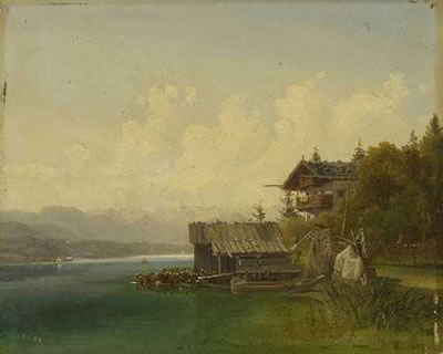 Bauernhäuser am Seeufer