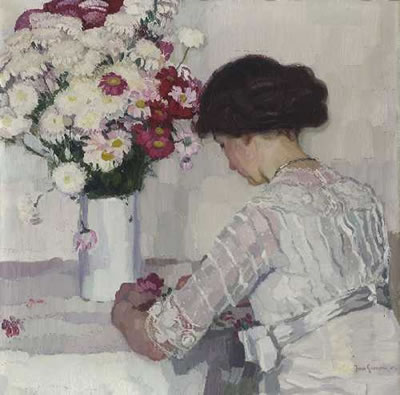 Dame in Weiß mit Blumen