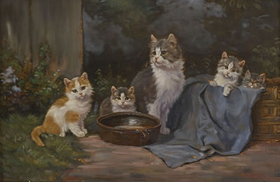 Katzenmutter mit vier Kätzchen by Benno Kogl - Auction record, sale price, and art valuation. Compare with similar artists and explore comparable artworks.