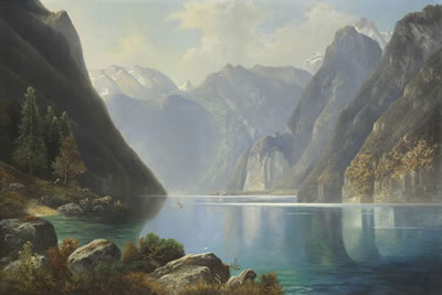 Blick auf den Königssee mit St. Bartholomä
