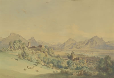Blick auf Schloss Neubeuern und das Inntal.