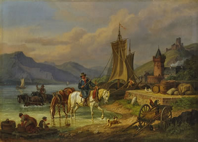 Treidler am Flussufer