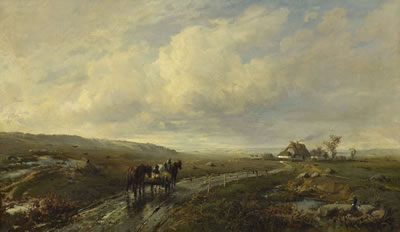 Weite Landschaft mit Gehöft.