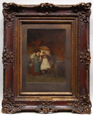 "Wirt und Kellnerin in der Stube".