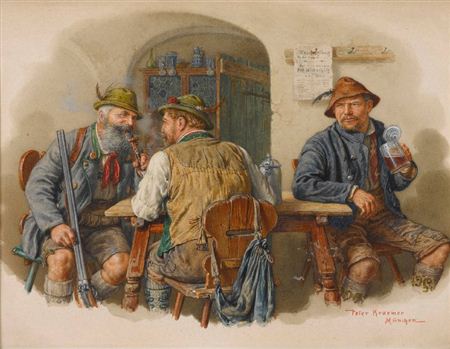 Jäger und Bauern im Wirtshaus
