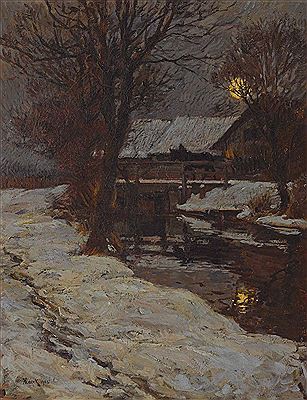 Winterliches Bauerngehöft im Mondschein