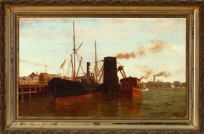 Loading the Boats at the Esplanade Wharf, French Quarter, the Red Store Visible in the Corner