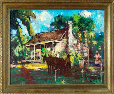 Louisiana farm Scene with Figures