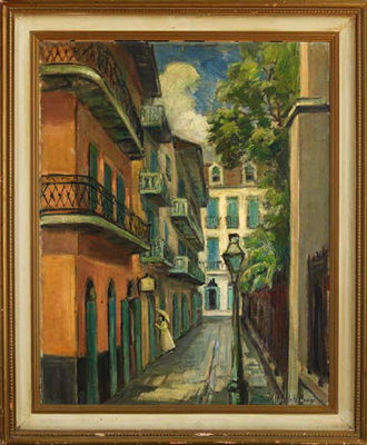 "Lady Holding Umbrella Entering the Faulkner House, Pirate's Alley, French Quarter"