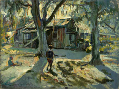 Children Near a Cabin
