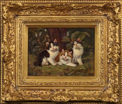Kittens at Play, suite of three paintings