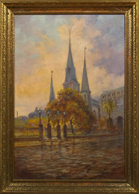 VIEW OF THE ST. LOUIS CATHEDRAL AND THE PRESBYTERE by George Frederick Castleden - Auction record, sale price, and art valuation. Compare with similar artists and explore comparable artworks.
