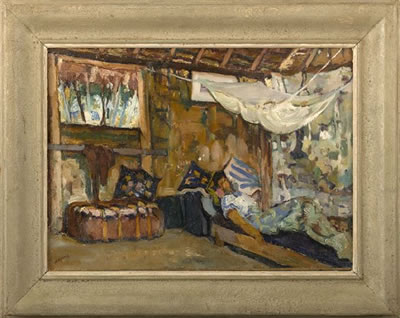 INTERIOR SCENE, TAHITIAN HUT