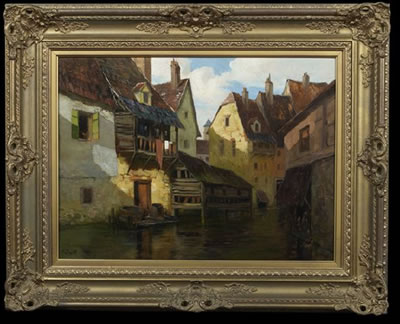 View of Village Houses Along a Canal