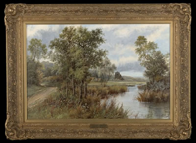 "Rushing Stream Near a Country Farm"and "View of a Riverside Path in an Autumnal Wooded Landscape"