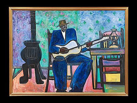 "Man in Blue, Playing a Guitar"