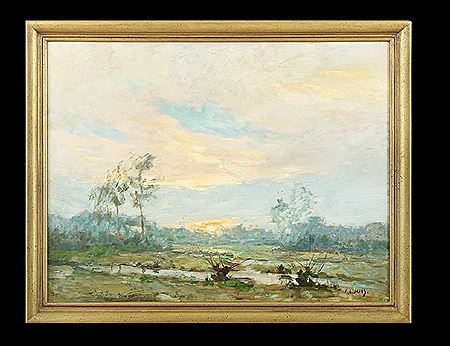 "Sunset Over the Marsh" by Felix Eyskens - Auction record, sale price, and art valuation. Compare with similar artists and explore comparable artworks.