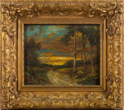 "View of a Wooded Path at Sunset"
