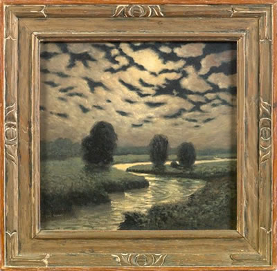 "View of a River Winding Through a Moonlit Landscape"