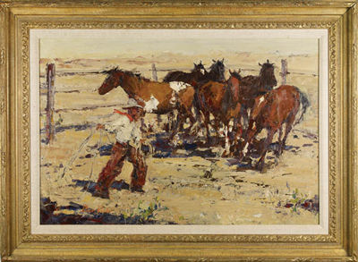 Sample artwork by Burt Procter (1901 - 1980), known for western figure and landscape painting, commercial art - View similar artists and auction records