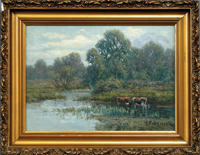 Rhode Island Landscape with Cattle at a Stream by Eugene Ferguson - Auction record, sale price, and art valuation. Compare with similar artists and explore comparable artworks.