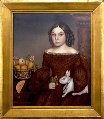 New England portrait of a young girl with ringlets holding a white rabbit by Horace Bundy - Auction record, sale price, and art valuation. Compare with similar artists and explore comparable artworks.