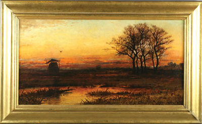 Sunset Marsh with Dutch Caps by William Macy - Auction record, sale price, and art valuation. Compare with similar artists and explore comparable artworks.