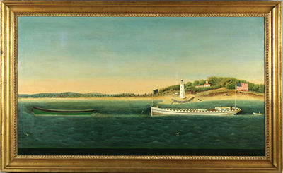 Towboat with Barge Passing Lighthouse, Bridgeport Harbor by Jurgen Huge - Auction record, sale price, and art valuation. Compare with similar artists and explore comparable artworks.