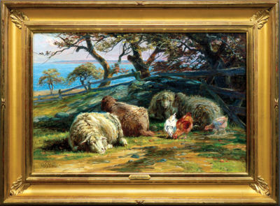 Sheep and Chickens in a Pasture by John Monks - Auction record, sale price, and art valuation. Compare with similar artists and explore comparable artworks.