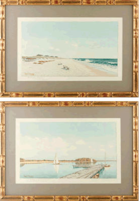 Pair of Long Island Shore Scenes: "Quogue Beach" and "Andrew's Dock, Quogue"