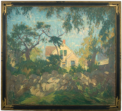 ROCKPORT SCENE WITH YELLOW FARMHOUSE AND STONE WALL by William Lester Stevens - Auction record, sale price, and art valuation. Compare with similar artists and explore comparable artworks.