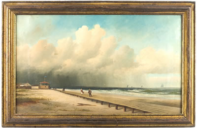 VIEW OF A BOARDWALK AND STORM, NEW JERSEY SHORE