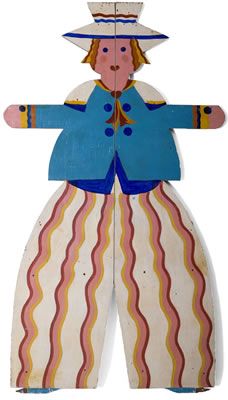 TWO PAINT DECORATED WOODEN SILHOUETTE FIGURES