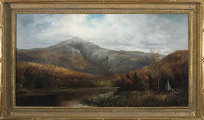 AUTUMN VIEW IN THE WHITE MOUNTAINS, WITH HUNTERS