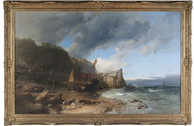 Coastal Harbor with Fishing Boats at Low Tide by Samuel Phillips Jackson - Auction record, sale price, and art valuation. Compare with similar artists and explore comparable artworks.