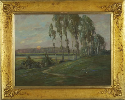 LANDSCAPE WITH TREES AT SUNSET