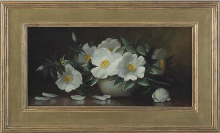 White Roses by George Washington Seavey - Auction record, sale price, and art valuation. Compare with similar artists and explore comparable artworks.