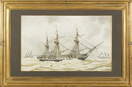 American Frigates Riding Out a Storm by Edward John Russell - Auction record, sale price, and art valuation. Compare with similar artists and explore comparable artworks.