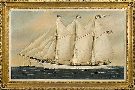 The Three-masted Schooner "Grace K. Green" Off The Twin Lights of Thatcher Island, Cape Ann