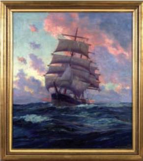 Ship Sailing at Sunset