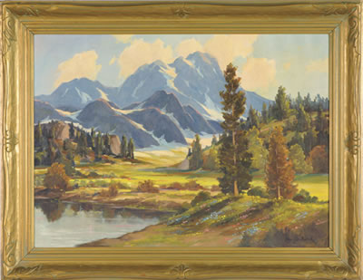 Sierra mountain landscape in spring with wild flowers in bloom by Oliver Glen Barrett - Auction record, sale price, and art valuation. Compare with similar artists and explore comparable artworks.