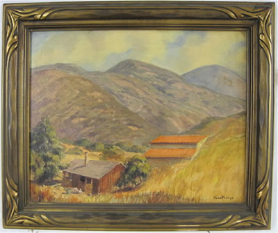 A Southern California landscape with cabin and barn by Joan Phillips - Auction record, sale price, and art valuation. Compare with similar artists and explore comparable artworks.
