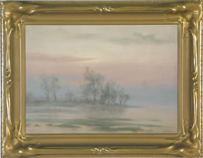 Sunrise landscape through the mist