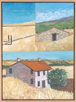 "Three Landscapes, Two with Buildings"
