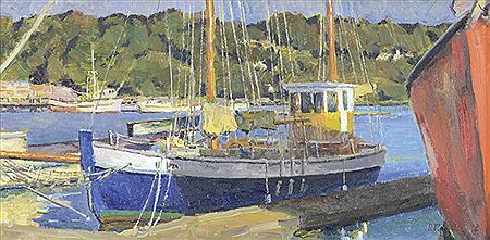 Colorful fishing boats at harbor